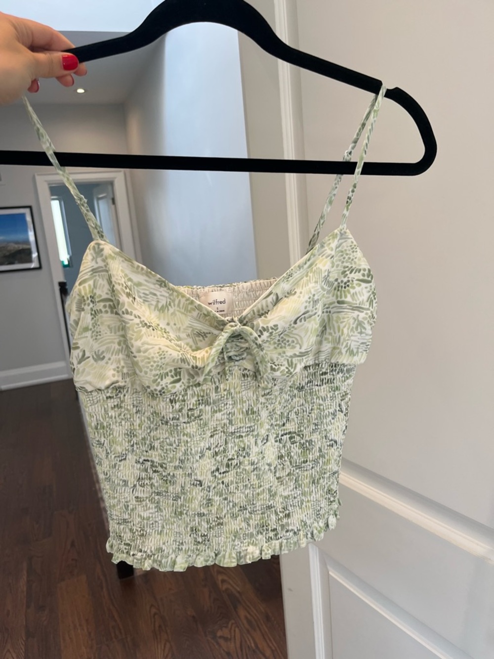 Wilfred Green Floral Smocked Cami Top with Tie Front